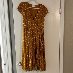 Old Navy Mustard Floral Wrap Midi Dress